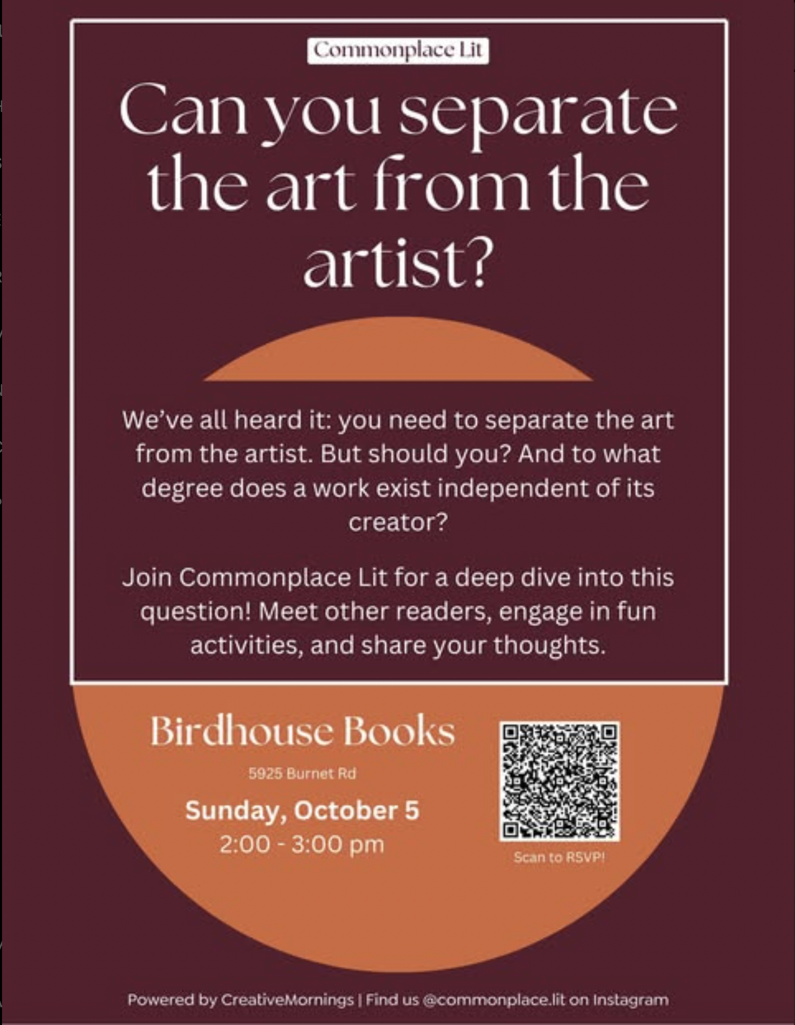 Can you separate the art from the artist? Event flyer