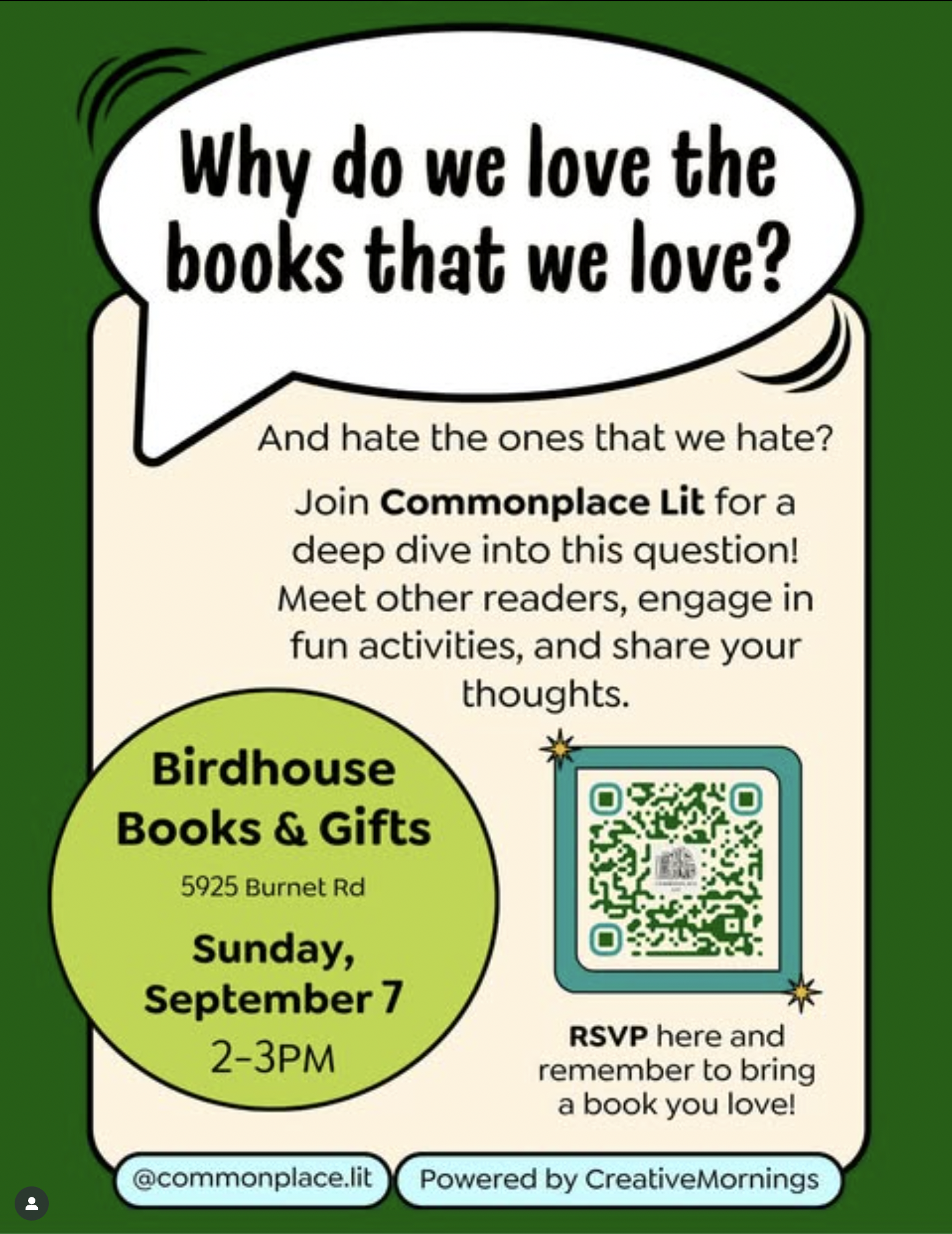 Why do we love the books that we love? Event flyer